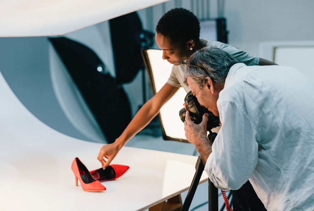 Product photography on red heels