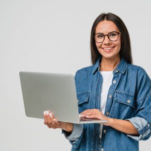 Woman holding a laptop